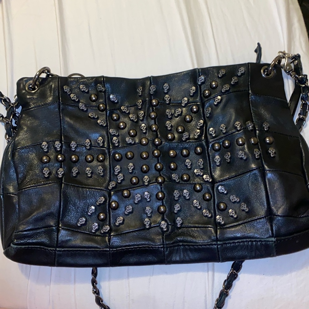 Black Leather Skull Crossbody